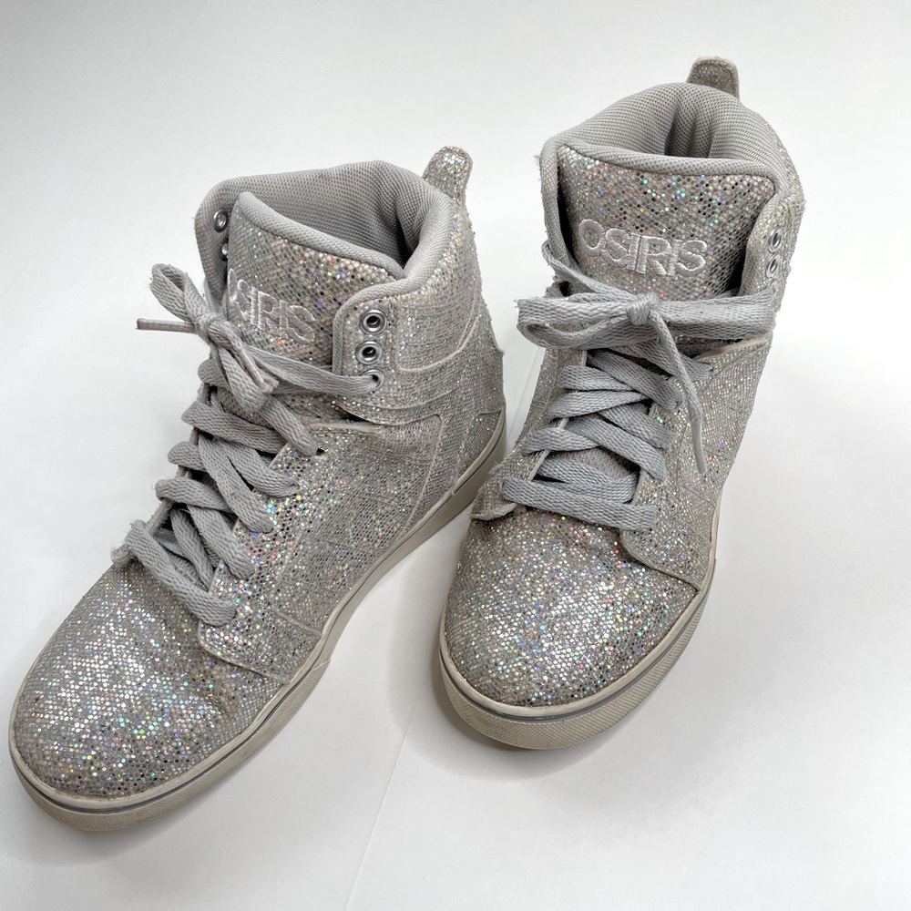 Osiris Girls Size 3 Silver Sparkle High Top Skate Shoes
